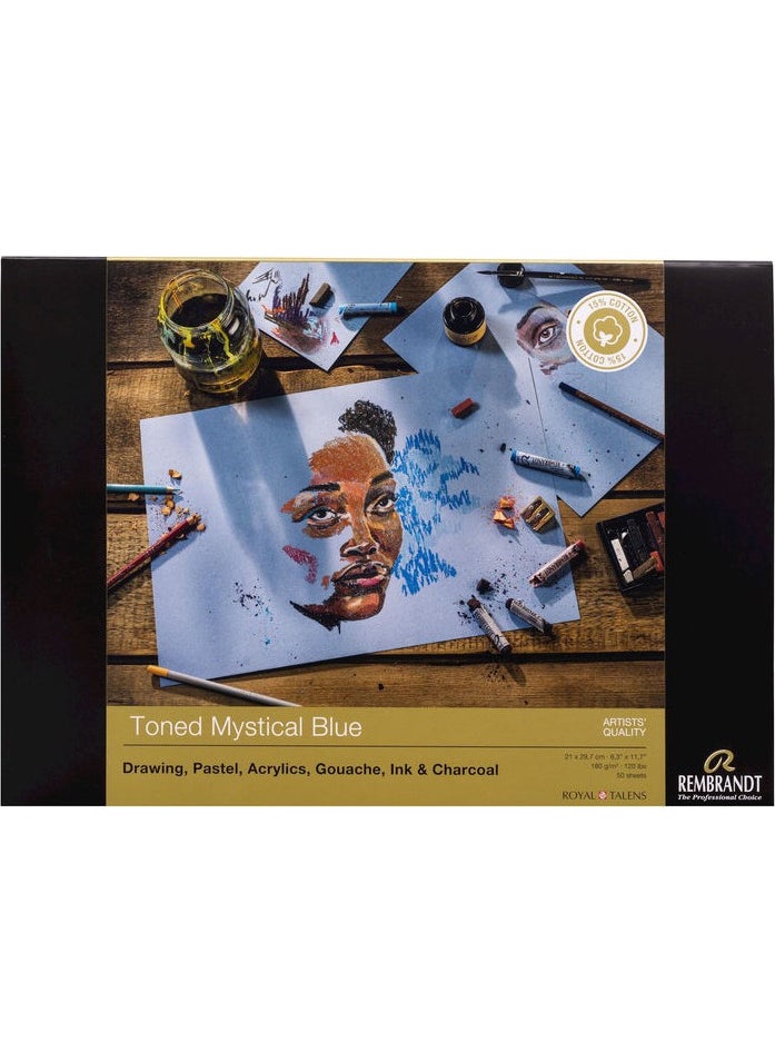 REMBRANDT - Toned Mystical Blue Multi-Purpose Art Block Sketch Drawing Notebook 180 gr A4 50 Sheets - Image 1