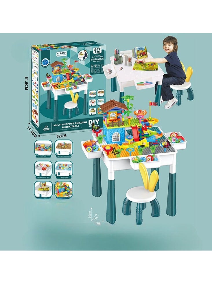 Building Blocks for Kids Table and Chair Multi Activity Table with 1 Chair and 247 Pieces Large Blocks Creative Bricks Toys Compatible for Boys and Girls  - Image 1