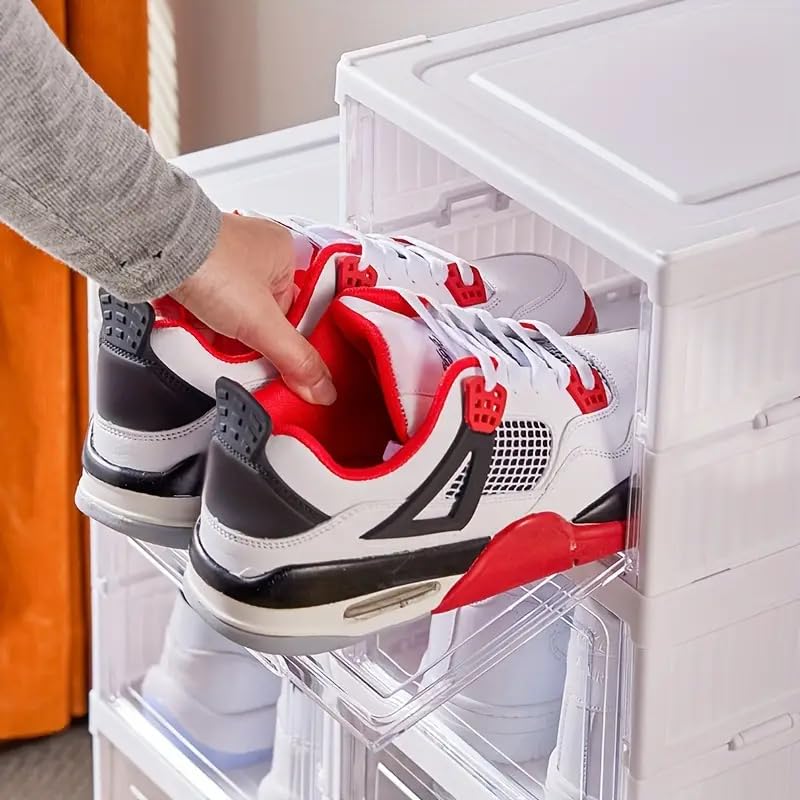 SQUICKLE Foldable Shoe Organizer Stackable Shoe Box Shoes Storage Box With Clear Door MultiLayer Shoes Rack For Closet Heels Boots Slippers With Lids 4 Layer - Image 2