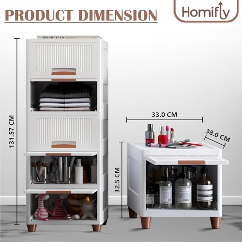 HOMIFLY 5 Tier Organizer for Clothes/Modular Kitchen Storage Rack/Modular Wardrobe for Cloth/Space Saving Closet for Bedroom-Living Room/Stackable Cabinet/Almirah for Home(White) - Image 3