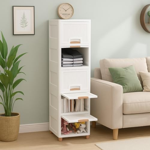 HOMIFLY 5 Tier Organizer for Clothes/Modular Kitchen Storage Rack/Modular Wardrobe for Cloth/Space Saving Closet for Bedroom-Living Room/Stackable Cabinet/Almirah for Home(White) - Image 1