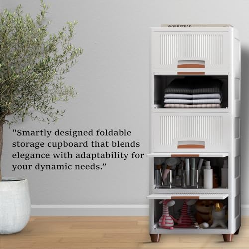 HOMIFLY 5 Tier Organizer for Clothes/Modular Kitchen Storage Rack/Modular Wardrobe for Cloth/Space Saving Closet for Bedroom-Living Room/Stackable Cabinet/Almirah for Home(White) - Image 4