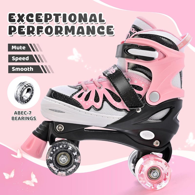NEMONE Adjustable Light Up Roller Skates for Girls - Butterfly Design, 4 Size Adjustable for Kids Ages 4-12, Indoor/Outdoor - Image 3