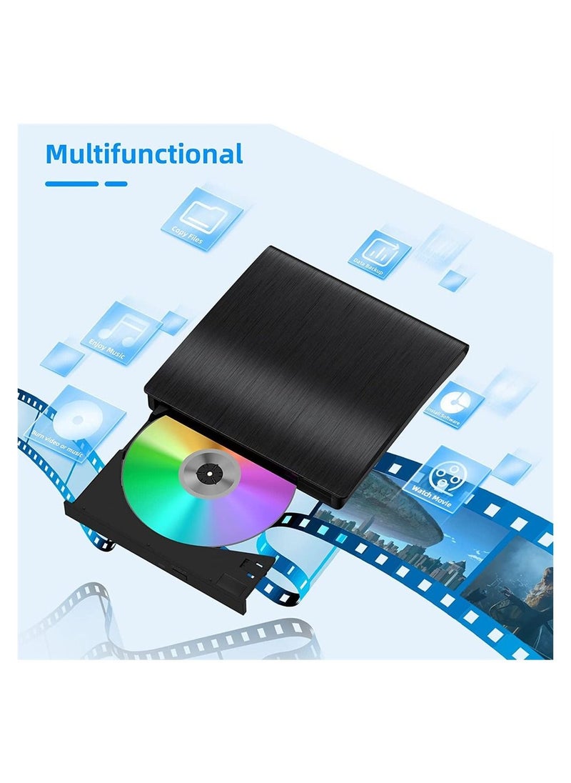 External DVD Drive, External DVD/CD ROM Writer for Laptop or Desktop, USB 3.0 Slim Portable CD DVD +/-RW Optical Drive Compatible with Windows XP/7/8/10, Mac OS, Linux