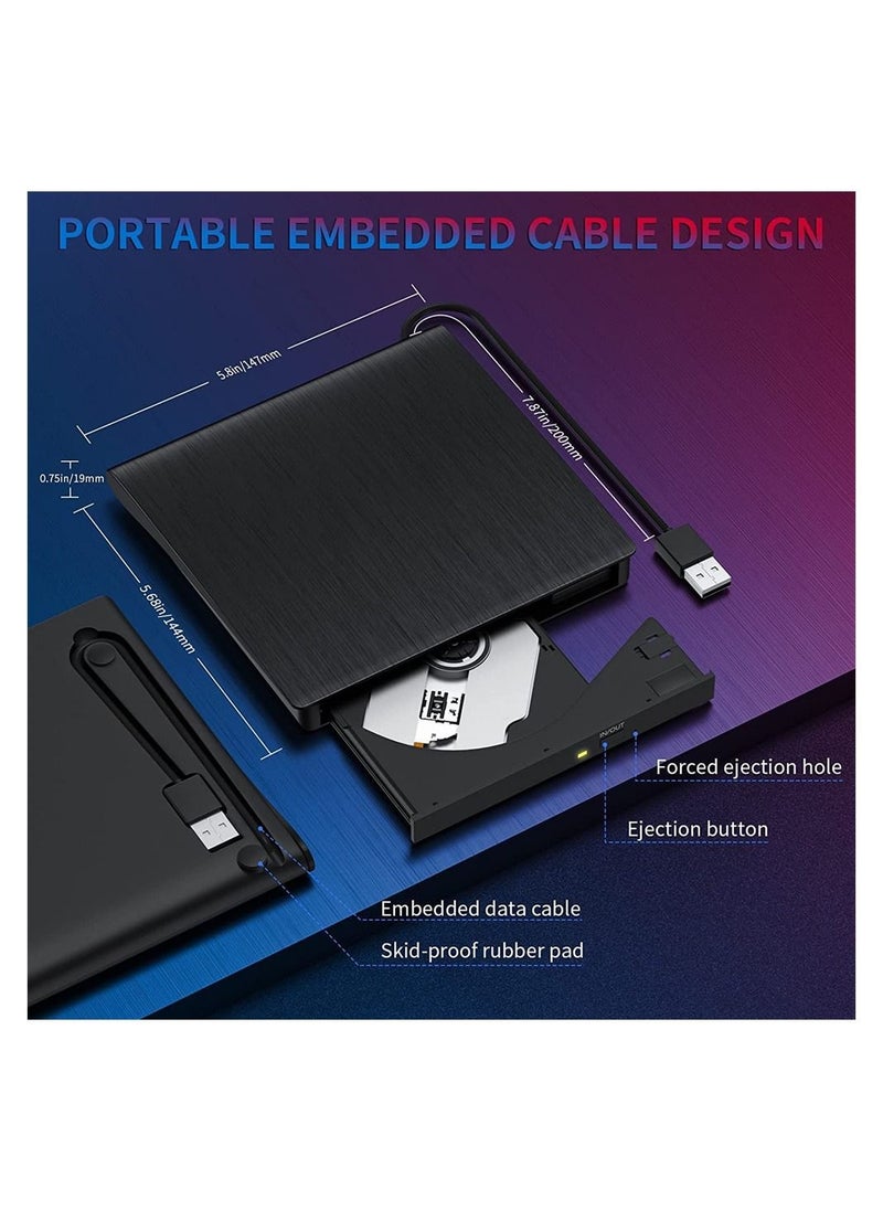 External DVD Drive, External DVD/CD ROM Writer for Laptop or Desktop, USB 3.0 Slim Portable CD DVD +/-RW Optical Drive Compatible with Windows XP/7/8/10, Mac OS, Linux