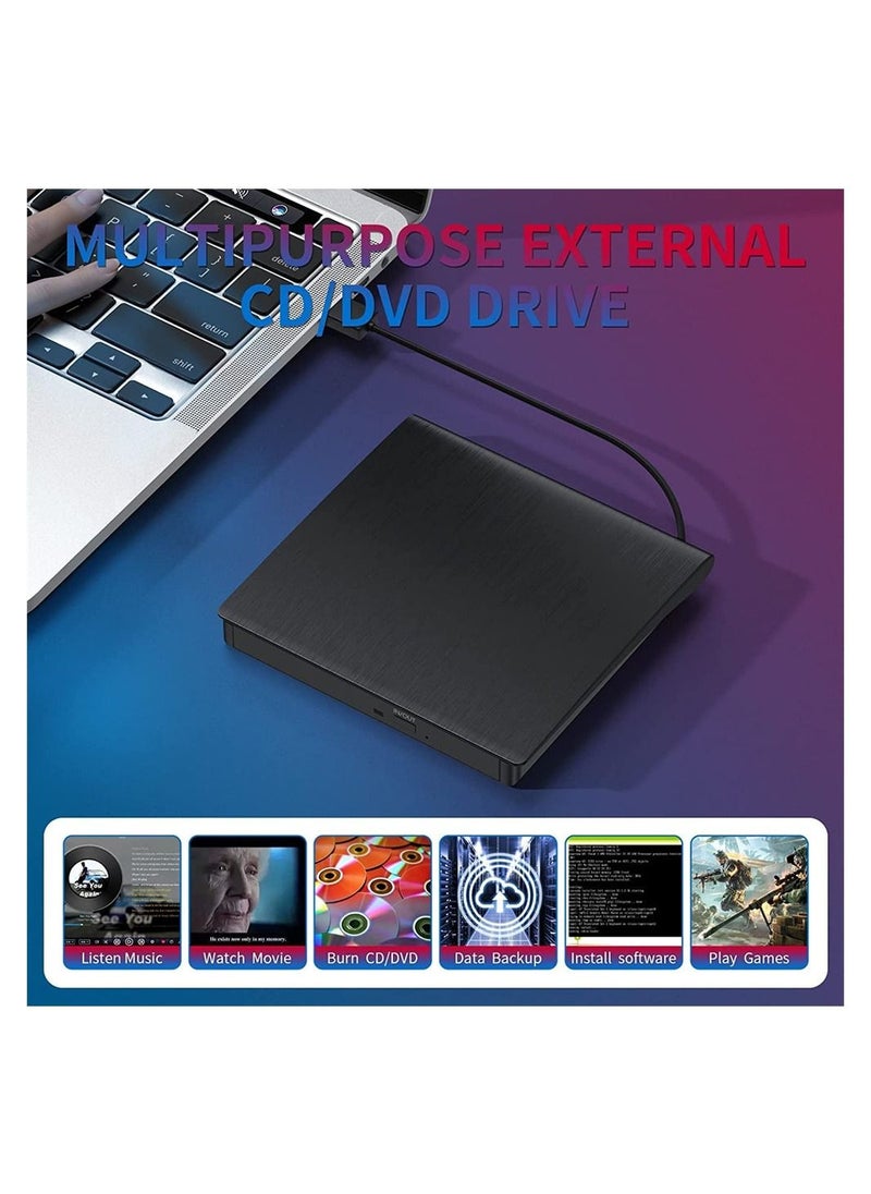 External DVD Drive, External DVD/CD ROM Writer for Laptop or Desktop, USB 3.0 Slim Portable CD DVD +/-RW Optical Drive Compatible with Windows XP/7/8/10, Mac OS, Linux