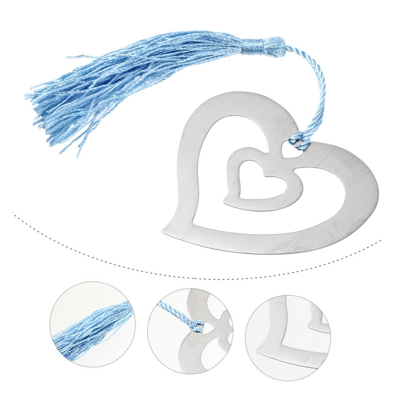 1 Piece Stainless Steel Heart Shaped Bookmarks With Tassels Decorative Page Markers For Readers - Image 4