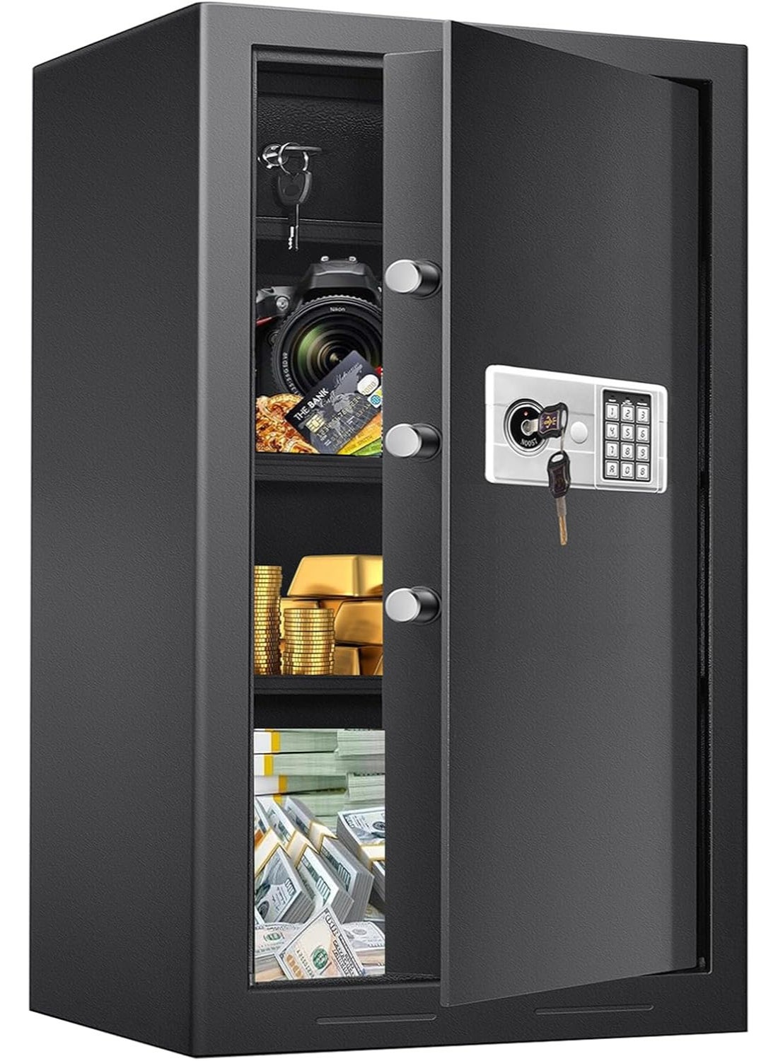 Safe Box Home Fireproof Waterproof, Large Anti-theft Fireproof Safe Box with Programmable Keypad,Spare Keys Removable Shelf,Digital Security Safesfor Home Money Valuables Documents (ic57)