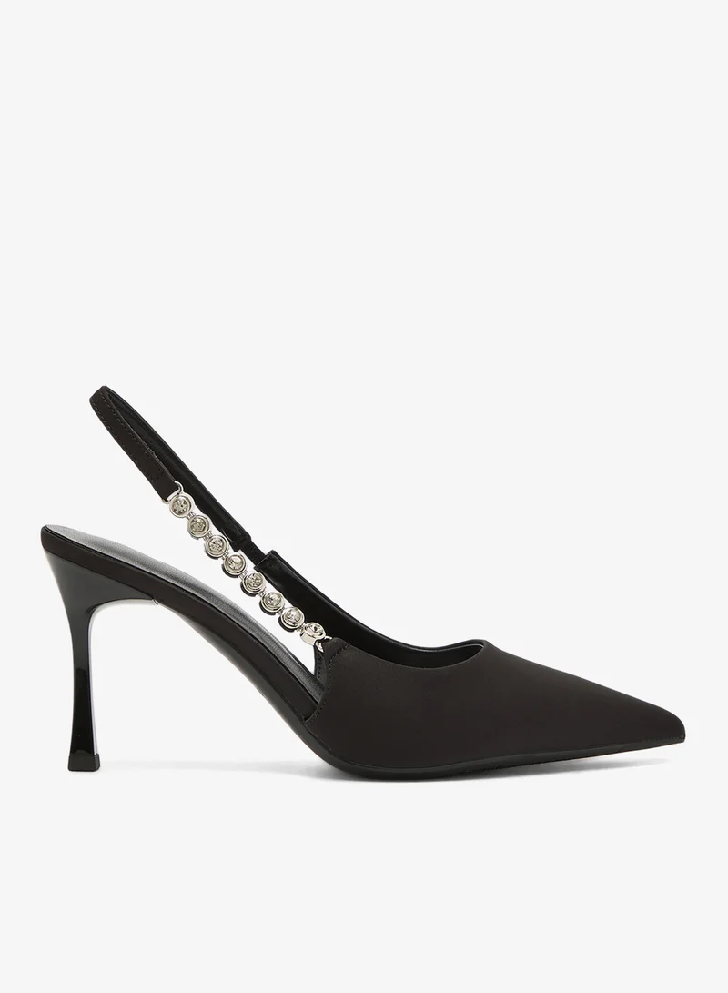 Diamonte Embellished Sling Back High Heel Pumps