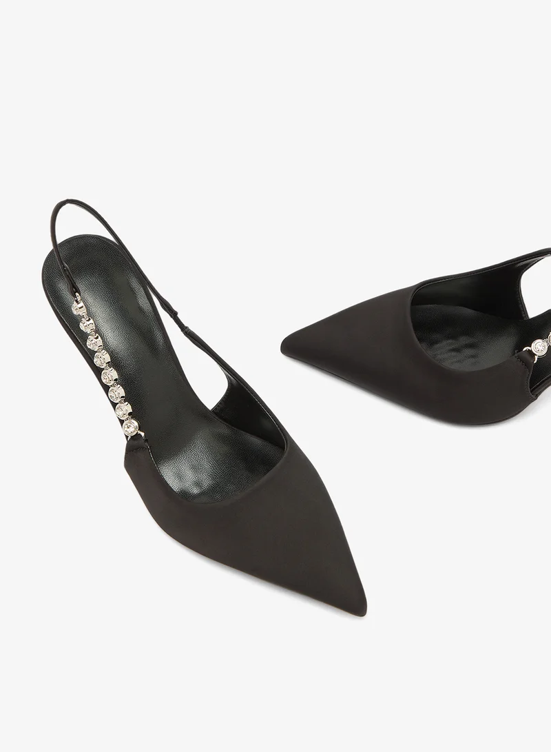Ella Limited Edition Black Diamonte Embellished Sling Back High Heel Pumps for Women | Best Price UAE