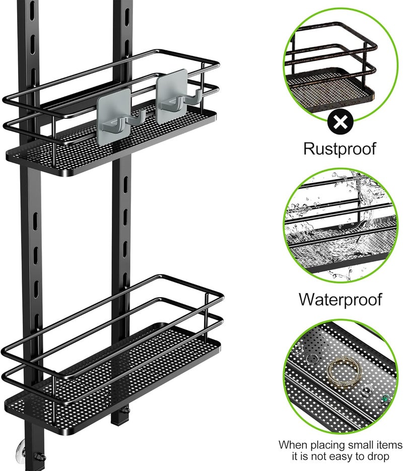 Orimade Adjustable Hanging Over the Shower Door Caddy with Hooks, Bathroom Organizer Shelf Storage Rack,No Drilling Rustproof Shower Basket for Inside Shower, Matt Black 3 Tier - Image 2