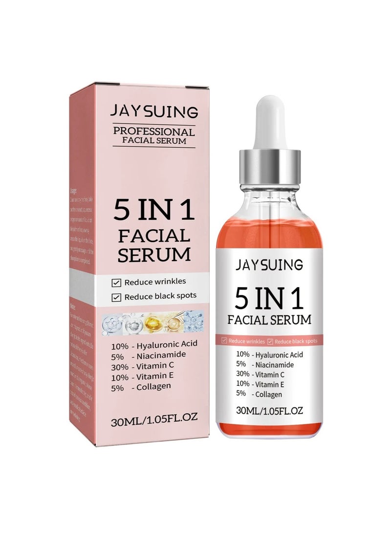 Jaysuing Facial Serum, Hydrating Collagen Facial Serum, 5 In 1 Moisturizing Whitening Serum, Facial Serum With Hyaluronic Acid And Niacinamide, Fast Absorbing Dark Spot Corrector Serum For Age Defying Beauty  - Image 1