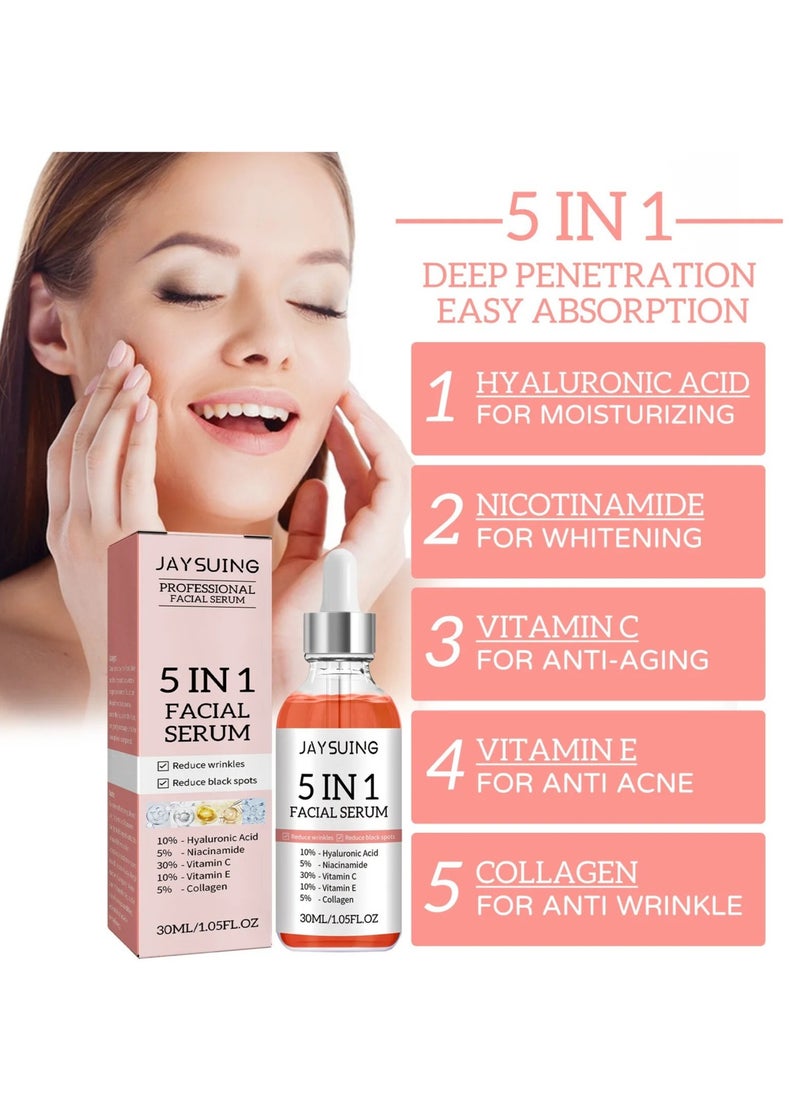 Jaysuing Facial Serum, Hydrating Collagen Facial Serum, 5 In 1 Moisturizing Whitening Serum, Facial Serum With Hyaluronic Acid And Niacinamide, Fast Absorbing Dark Spot Corrector Serum For Age Defying Beauty  - Image 3