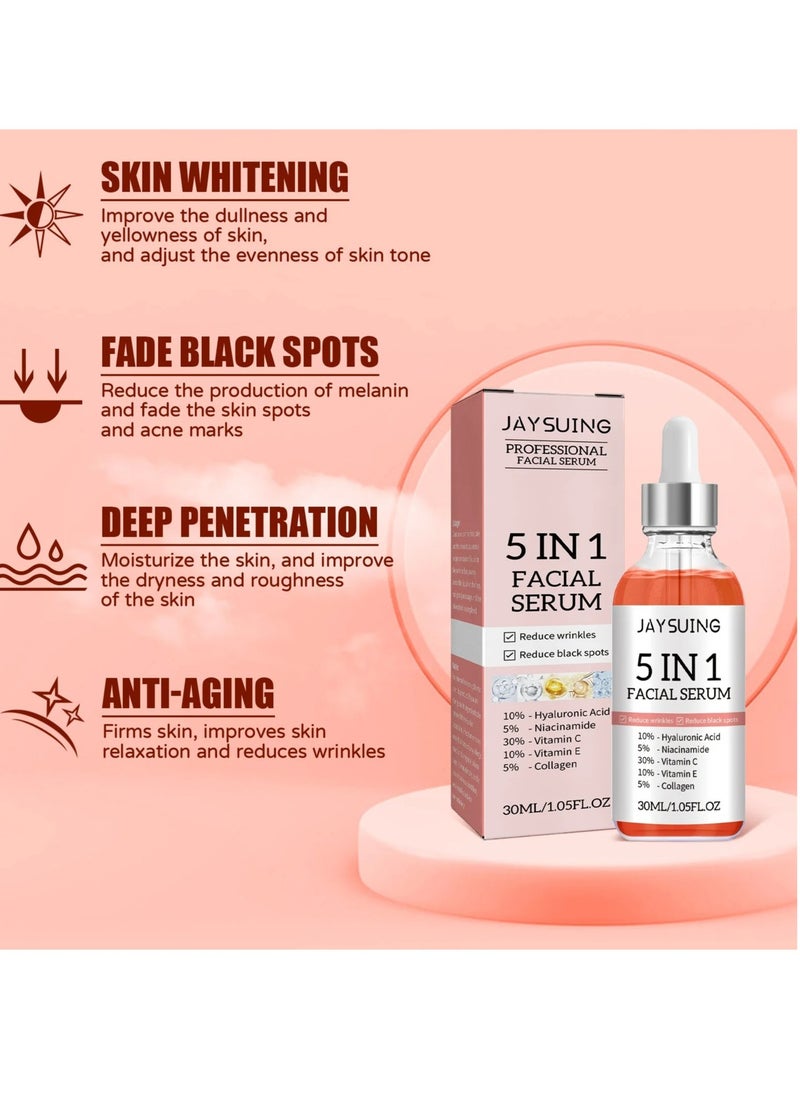 Jaysuing Facial Serum, Hydrating Collagen Facial Serum, 5 In 1 Moisturizing Whitening Serum, Facial Serum With Hyaluronic Acid And Niacinamide, Fast Absorbing Dark Spot Corrector Serum For Age Defying Beauty  - Image 5