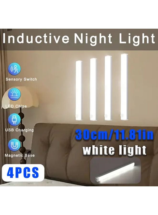 4Pcs White LED Motion Sensor Light Strips 30cm Automatic Wireless Magnetic - Image 1