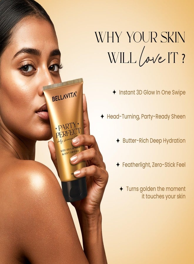 BELLAVITA Party Perfect Body Shimmer Lotion | Instant 3D Glow | Party-Ready Sheen | Butter-Rich Deep Hydration | Lightweight & Non-Sticky | 150ml - Image 3