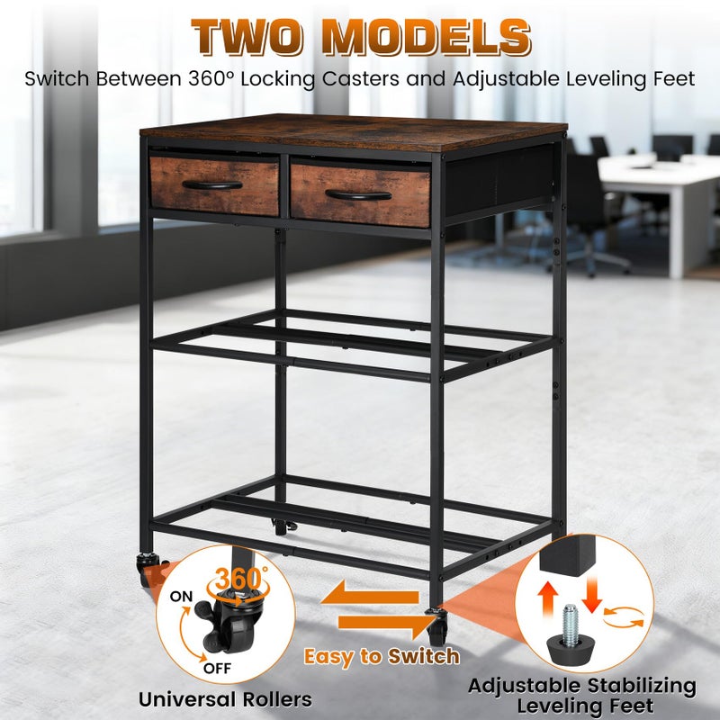 Srora 3D Printer Filament Storage Shelf with Drawers& Wheels, Heavy Duty 2-Tier 3D Printer Filament Metal Stand with Storage, Adjustable Filaments Organzied Rack for Workshop Studio Office, 4 Leveling Feet - Image 5
