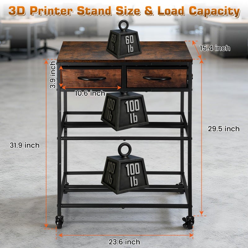 Srora 3D Printer Filament Storage Shelf with Drawers& Wheels, Heavy Duty 2-Tier 3D Printer Filament Metal Stand with Storage, Adjustable Filaments Organzied Rack for Workshop Studio Office, 4 Leveling Feet - Image 2