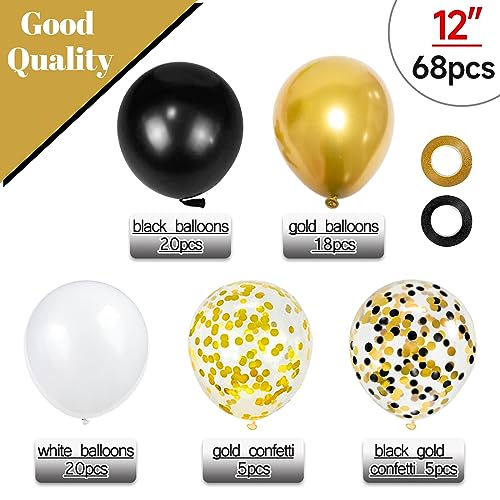 KUULBELA 68Pcs Black White Gold Balloons with 12 Inch Black Gold Confetti Balloons for Graduation Birthday Wedding Party Decorations - Image 2