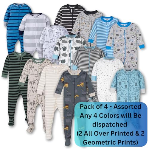 TuddyBuddy 100% Cotton Relaxed-Fit Multi Color Sleepsuit/Onesie/Romper with Zipper Closure (Baby Boys - Pack of 4 - Assorted, 3 Months-6 Months) - Image 3