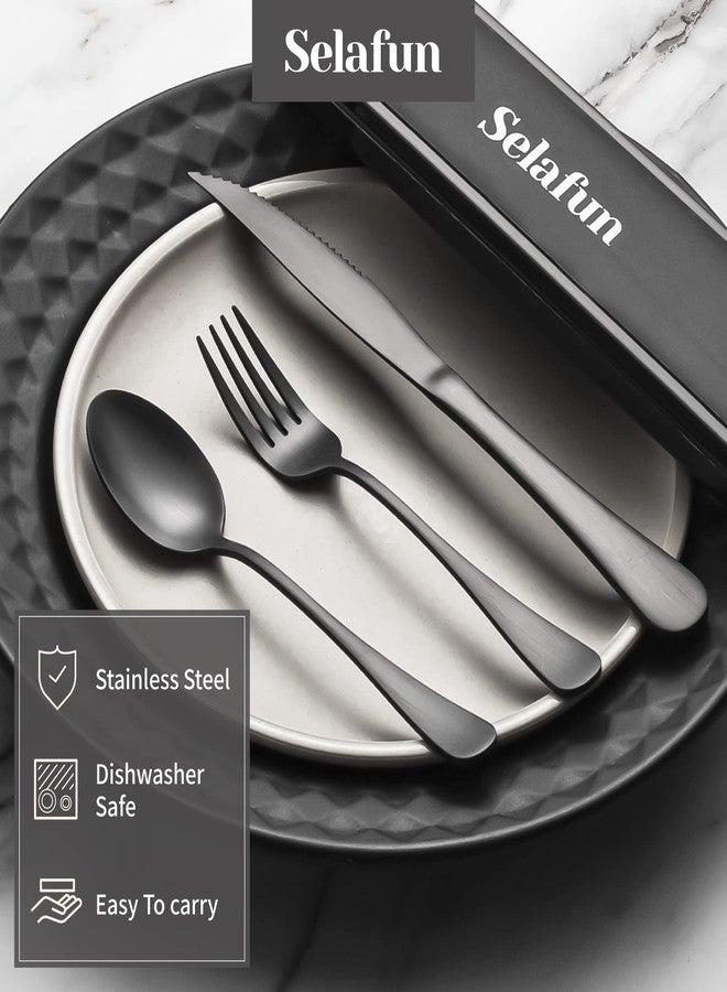 Selafun 4-pieces Travel Set with Case Portable Silverware Utensils Set for work, Stainless Steel Reusable Flatware Set Cutlery Set for Camping Picnic Hiking Office (6.7inch, Matte Black) - Image 4