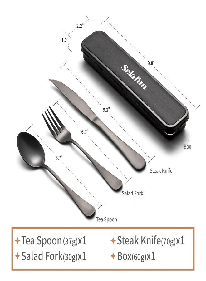 Selafun 4-pieces Travel Set with Case Portable Silverware Utensils Set for work, Stainless Steel Reusable Flatware Set Cutlery Set for Camping Picnic Hiking Office (6.7inch, Matte Black) - Image 2