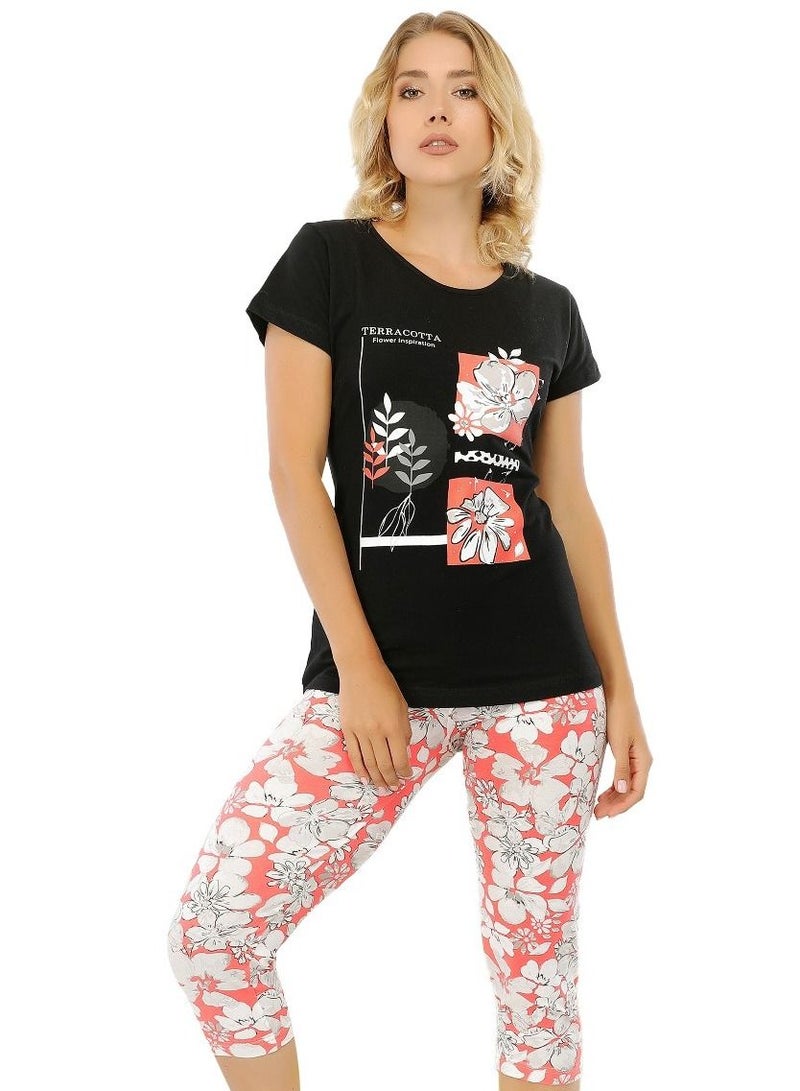 جنة بيجامة نوم نسائية باكمام قصيره وبنطلون برمودا مصنوعة من القطن