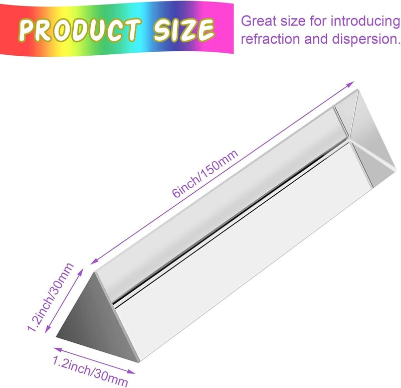 Coitak 6 inch Optical Glass Triangular Prism, Crystal Triangular Prism for Teaching Light Spectrum Physics, Photo Photography Prism Tool - Image 2