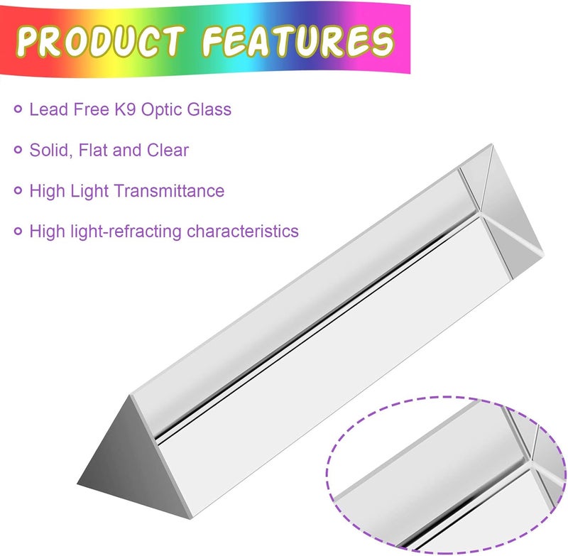 Coitak 6 inch Optical Glass Triangular Prism, Crystal Triangular Prism for Teaching Light Spectrum Physics, Photo Photography Prism Tool - Image 3