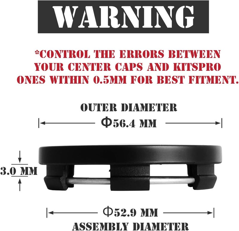 KitsPro 2.2Inch 56MM Wheel Center Caps, Pack of 4 (Matte Black, Outer 56MM, Inner 53MM) - Image 2