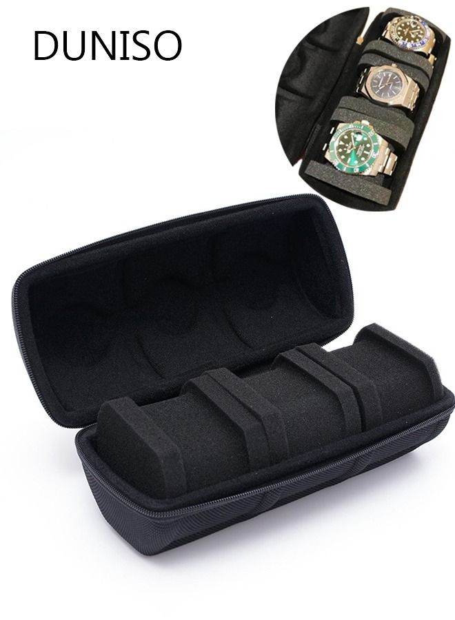 DUNISO Watch Roll Travel Case Organizer For 3 Watches, Watch  Storage Box And Display With Innovative Watch Pillow, Fit Large Up To 60mm Faced Watches (Black, 3 Slot) - Image 1