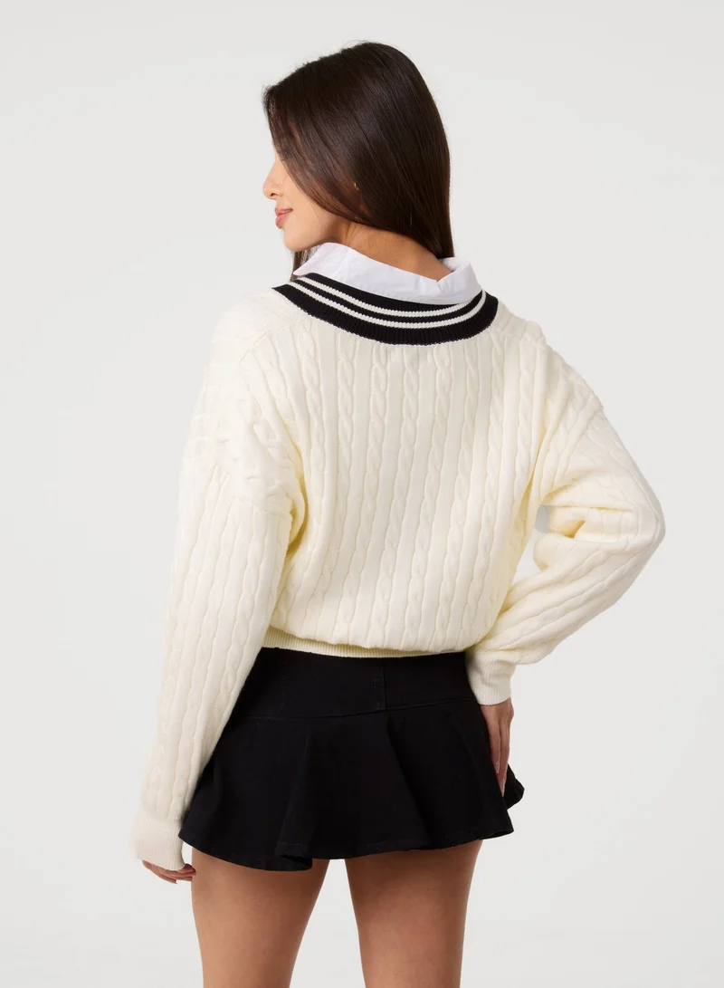 Pink Vanilla V Neck Cable Knit Teddy Jumper