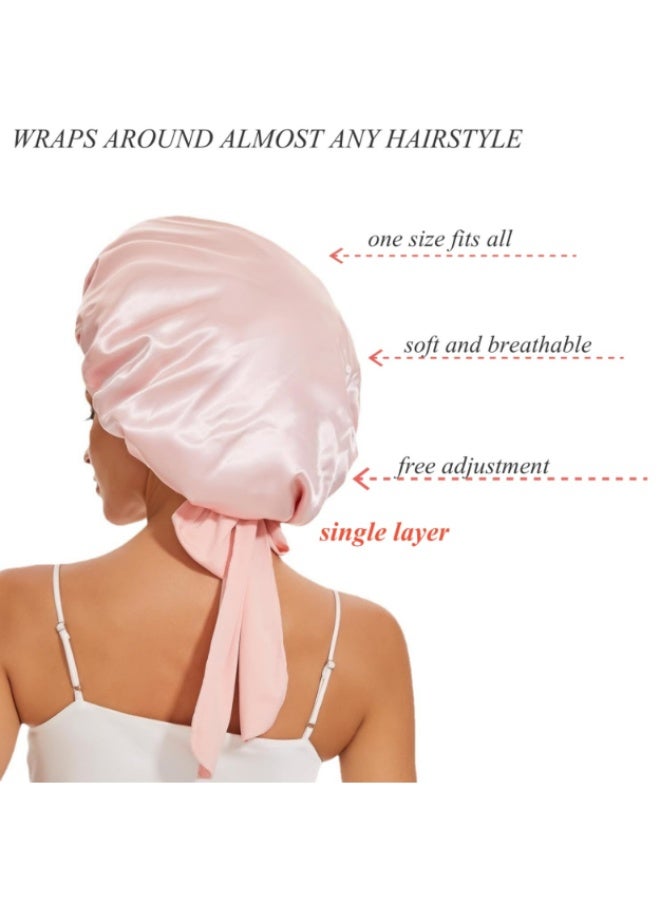 ILovhaprty 2pcs Pink Satin Bonnet for Women 1 Hair Bonnet for Sleeping and 1 Headband Tie Band Hair Bonnet for Sleeping, Layered Silk Sleeping Nightcap etc Sleep Accessory - Image 5