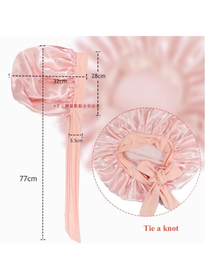 ILovhaprty 2pcs Pink Satin Bonnet for Women 1 Hair Bonnet for Sleeping and 1 Headband Tie Band Hair Bonnet for Sleeping, Layered Silk Sleeping Nightcap etc Sleep Accessory - Image 4