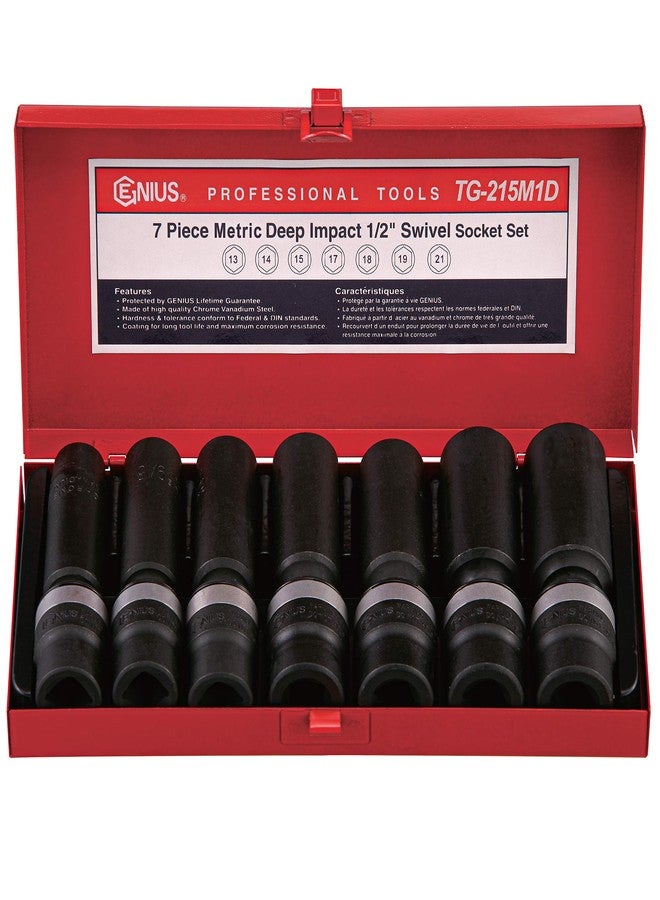 Genius Tools 7PC 1/2" Dr. Metric Deep Swivel Impact Socket Set - TG-215M1D