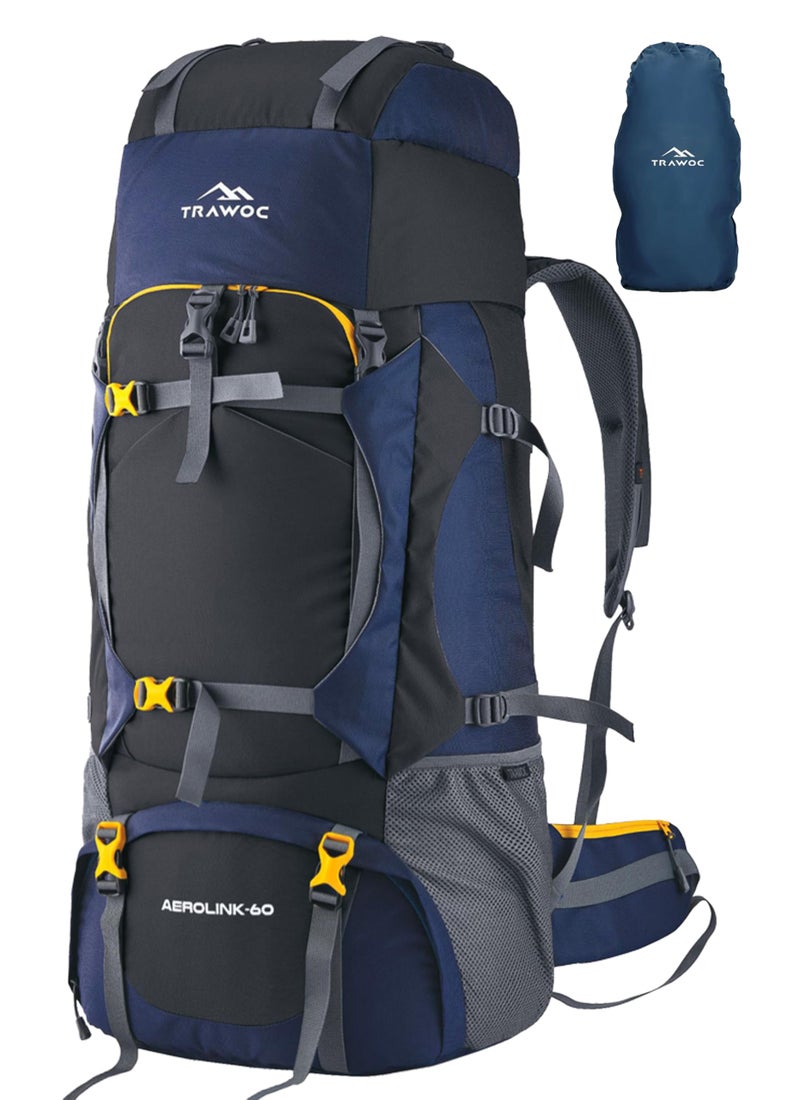 TRAWOC Aerolink 60L Trekking Backpack for Men & Women | Travel Rucksack with Laptop Sleeve, Rain-Cover, Padded Hip Belt & YKK Zippers | Camping Hiking Bag | 3 Year Warranty - Grey - Image 1