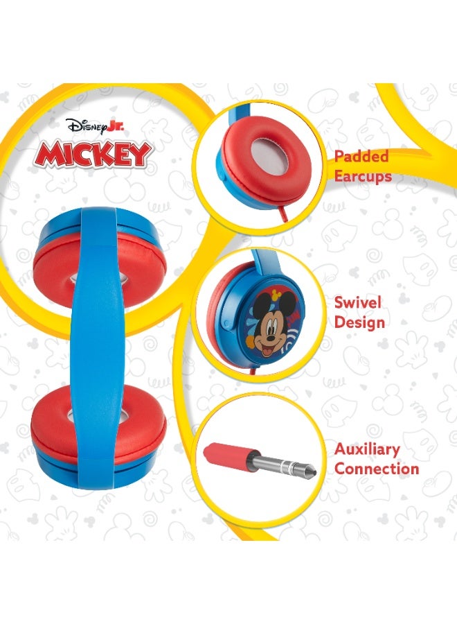 Volkano Disney Mickey Mouse Wired Over-Ear Headphones with Removable Microphone and 5 Stickers – Adjustable Ergonomic Headband, Safe Listening at 85dB, 3.5 mm Aux Audio Jack - Image 2