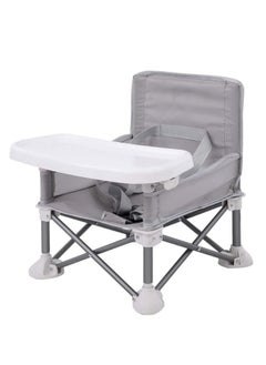 GGEROU Baby Travel Booster Seat, Compact Toddler Feeding Chair with Removable Dining Tray, Portable Baby Seat Travel, Toddler Foldable Camping Chair Grey  - Image 1