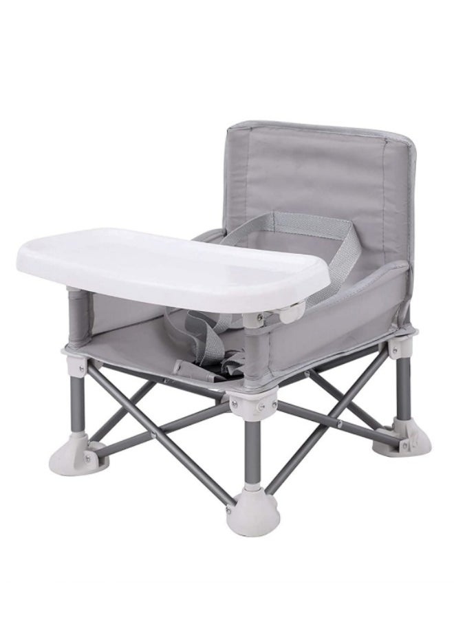 GGEROU Baby Travel Booster Seat, Compact Toddler Feeding Chair with Removable Dining Tray, Portable Baby Seat Travel, Toddler Foldable Camping Chair Grey  - Image 1