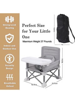 GGEROU Baby Travel Booster Seat, Compact Toddler Feeding Chair with Removable Dining Tray, Portable Baby Seat Travel, Toddler Foldable Camping Chair Grey  - Image 5