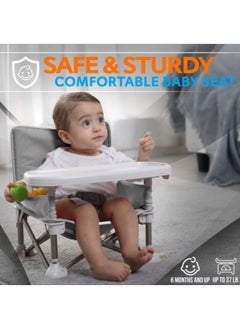 GGEROU Baby Travel Booster Seat, Compact Toddler Feeding Chair with Removable Dining Tray, Portable Baby Seat Travel, Toddler Foldable Camping Chair Grey  - Image 4