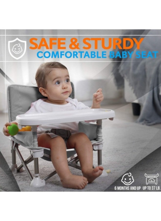 GGEROU Baby Travel Booster Seat, Compact Toddler Feeding Chair with Removable Dining Tray, Portable Baby Seat Travel, Toddler Foldable Camping Chair Grey  - Image 4