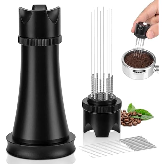 NALACAL أداة توزيع الإسبريسو أداة توزيع الإسبريسو أدوات تحريك الإسبريسو موزع القهوة مع 10 إبر إضافية قابلة للاستبدال 0.4 مم لباريستا أسود غير لامع - Image 1