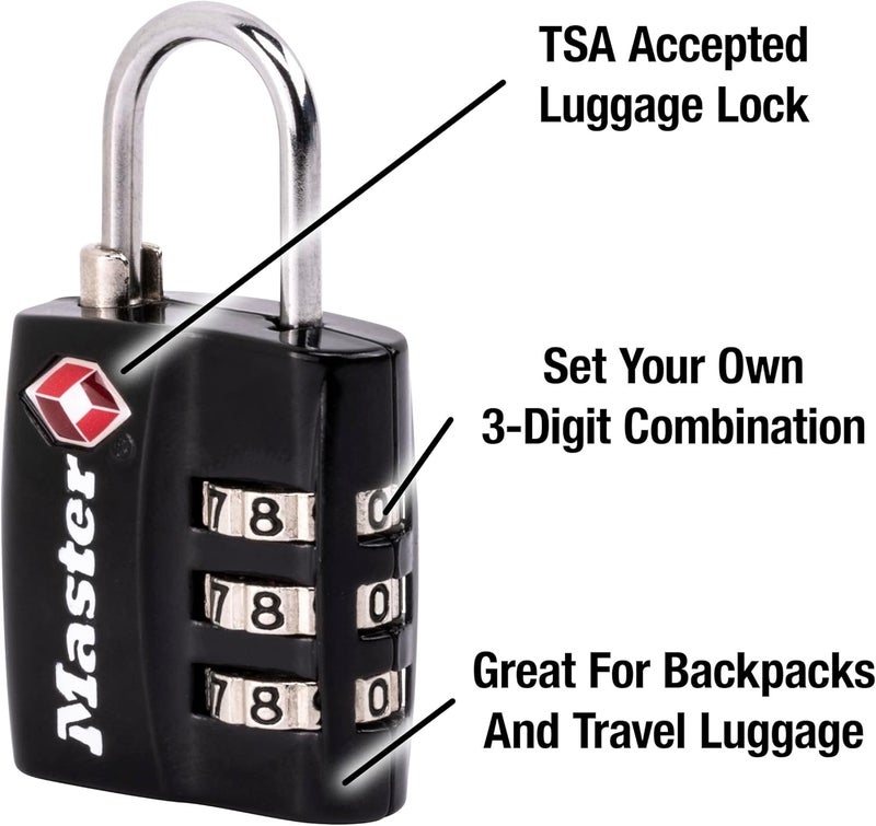 Master Lock Black TSA-Approved Luggage Lock with Durable Steel Shackle and Wide Lock Body - Image 3