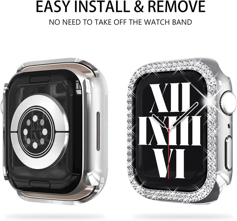 FULLIFE 6-Pack Crystal Rhinestone Bumper with Apple Watch Series 7 Case 41mm 45mm Bling Face Cover Sparkling Frame for iWatch Women Girls (41mm, Black/Silver/Rosegold/Pink/Rainbow/Clear) - Image 3