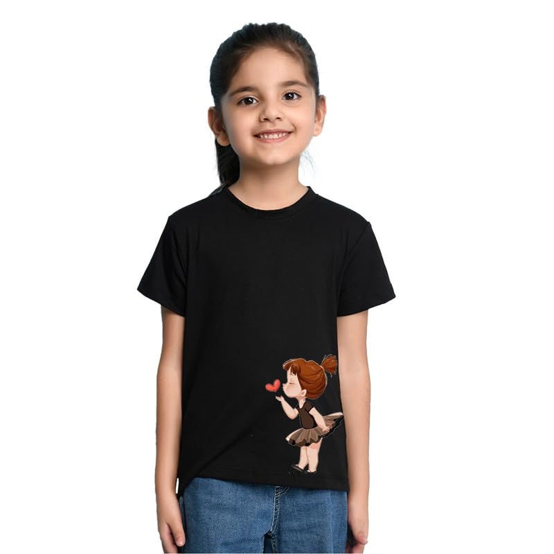 Nusyl Girls Black Pretty Girl Printed Half Sleeves T-Shirt-NUGCTSH0334.2_4-6Y - Image 1