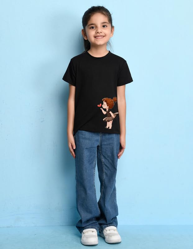 Nusyl Girls Black Pretty Girl Printed Half Sleeves T-Shirt-NUGCTSH0334.2_4-6Y - Image 4