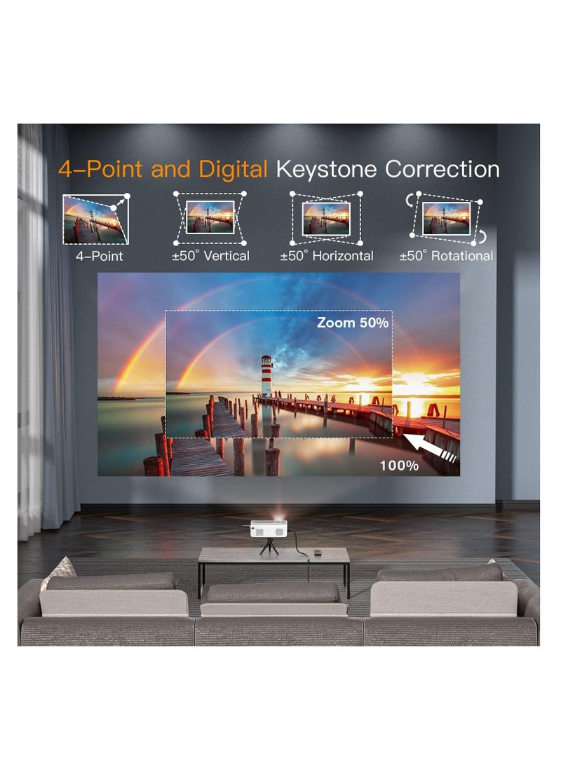 VOPLLS Projector with WiFi and Bluetooth, 2023 Upgraded 5G Native 1080P Projector, 380ANSI Outdoor Projector 4K Support, ±50°/4P/4D Keystone, 50% Zoom, Compatible with TV Box/USB/PC/iOS/Android Phone | ‎M03H | LSQK - Image 2