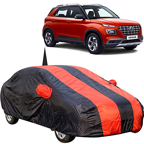 The Autostory 190 Taffeta Water Resistant Car Body Cover Compatible with Hyundai Venue with Mirror & Antenna Pockets (Red/Navy Blue) - Image 1
