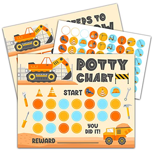 Foosproea Construction Potty Training Reward Chart with Stickers, Dump Truck Themed Behavior Chart for Kids, Toilet Training Chart for Boys Girls (08) - Image 1